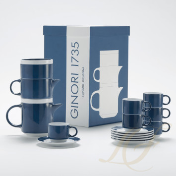 Кофейный сервиз на 6 персон, 15 предметов коллекции Colonna Blue Limited Re-edition бренда Richard Ginori