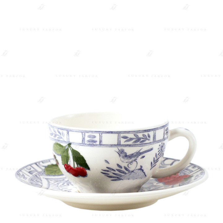 Чашка чайная с блюдцем 0,16л, 2шт. коллекции Oiseau Bleu Fruits бренда Gien