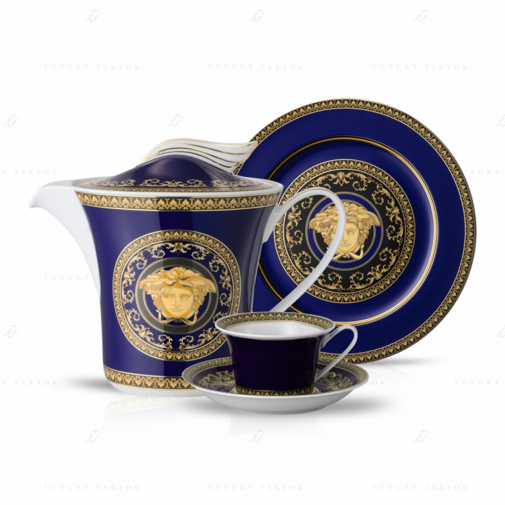 Чайный сервиз на 6 персон, 21 предмет коллекции Medusa blue бренда Rosenthal Versace